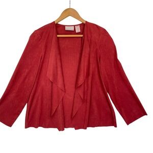 Alfred Dunner Drape Front Women Jacket Faux Suede Open Cardigan Petite Red 12P